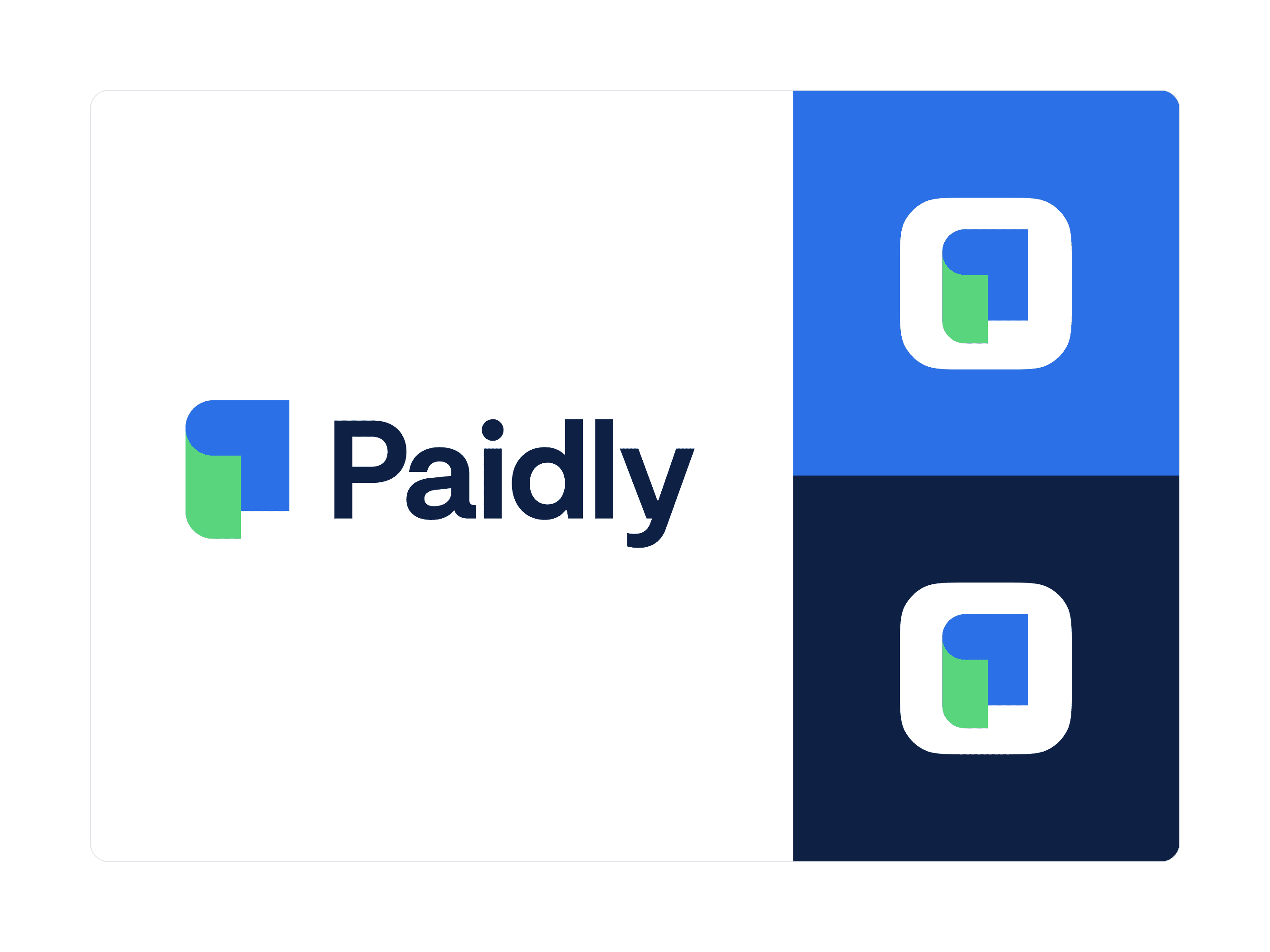 Paidly brand identity showing the full logo and app icon variations