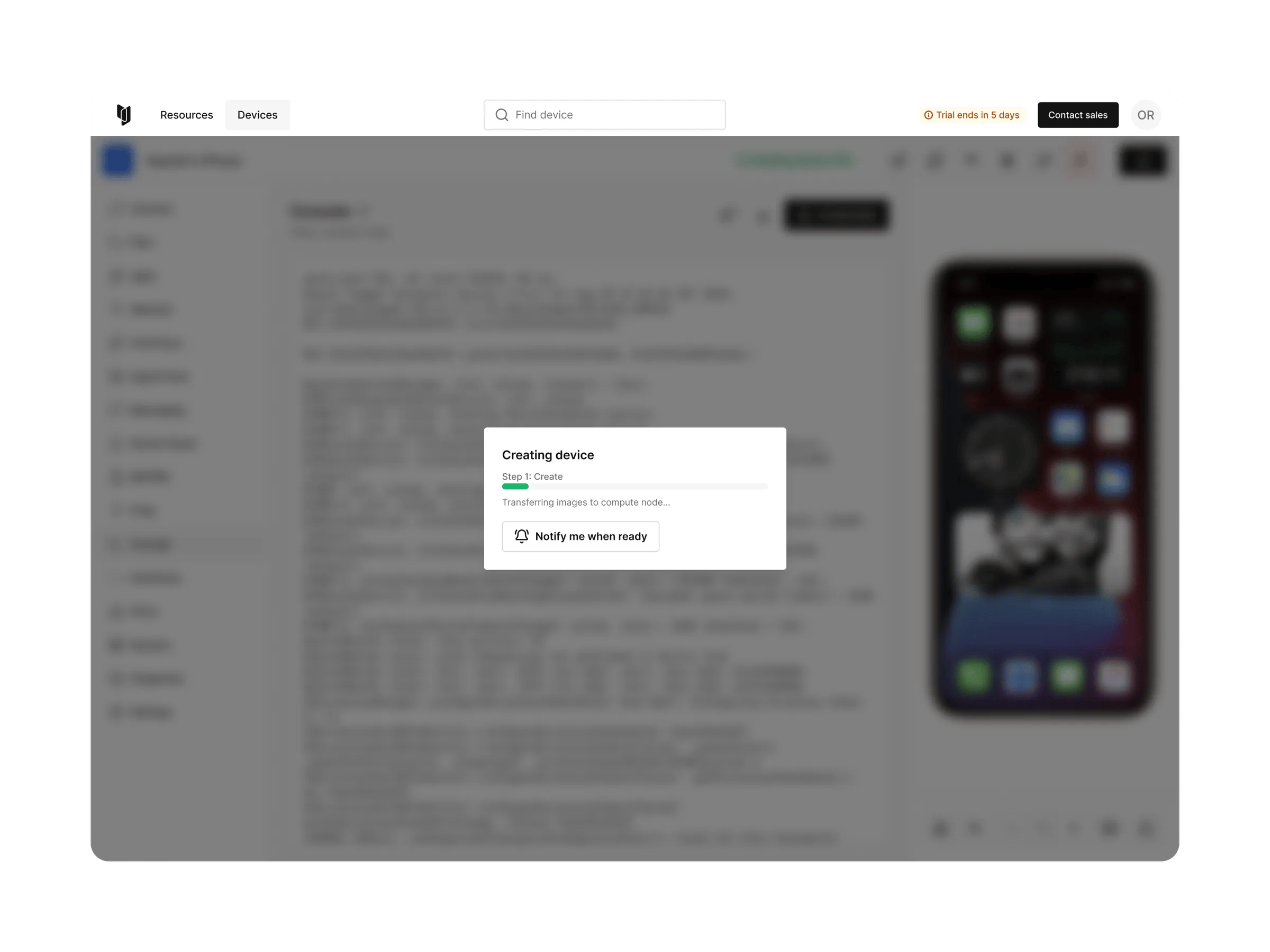 Corellium device creation modal
