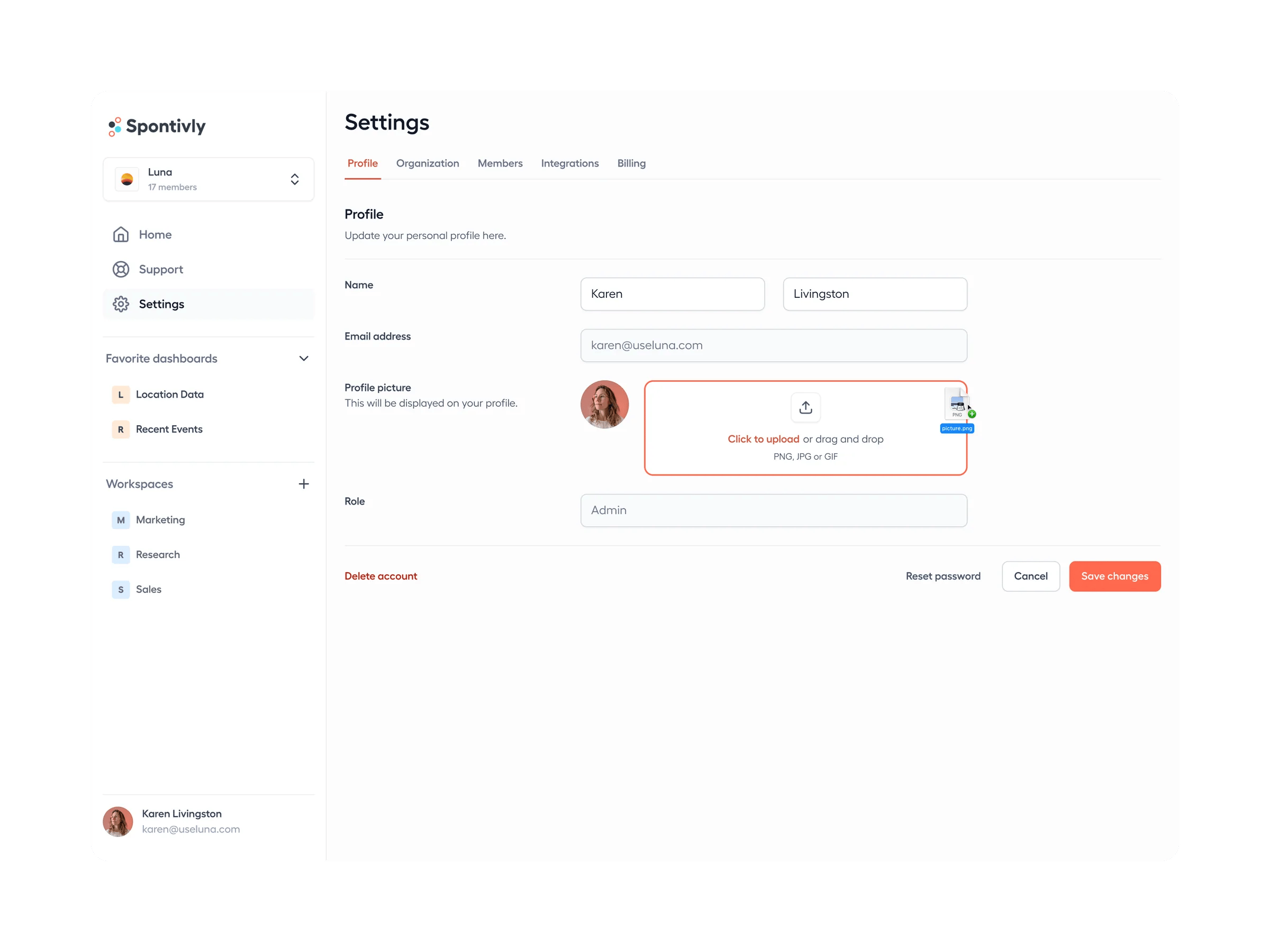 Spontivly team management interface